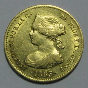 ZALDI2010 - ISABEL II , 40 REALES DE 1863 , MADRID . 3,35 gramos/17,5 mm . ORO - Foto 1 di 3