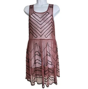 Free People Fairy Whimsy Goth Sheer Mesh Burgundy Sleeveless Beaded Mini Dress - Picture 1 of 13