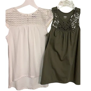 Old Navy Girls Crochet Top Bundle Sleeveless Cap Sleeve White Green Large EUC - Picture 1 of 13