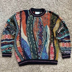 VTG Coogi Australia Cotton Sweater Size S 3D Biggie Smalls Cosby Multicolor WILD - Picture 1 of 12