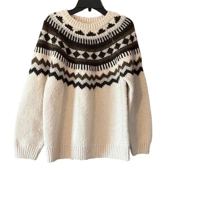 Suéter Tejido ZARA Niñas Fair Isle Marrón Crema Patrón Zigzag Talla 13-14 XL.EUC Foto 1 de 4