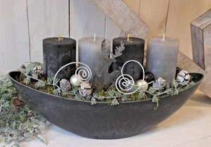 Adventskranz, Adventsgesteck, Schale länglich, Rentier, anthrazit-grau - Bild 1 von 1