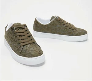 ISAAC MIZRAHI LIVE! NEU $ 66 Schnürschuhe Blumen Spitze Turnschuhe - Camouflage Grün - Größe 7 M - Bild 1 von 8
