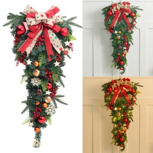 60/90cm Christmas Swag Artificial Teardrop Door Decor Hanging Wreath Ornaments - Picture 1 of 15