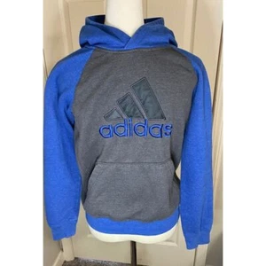 Adidas Kids Two-Tone Hoodie Sweatshirt Blue Gray Sporty Casual Pullover Size L - Picture 1 of 4