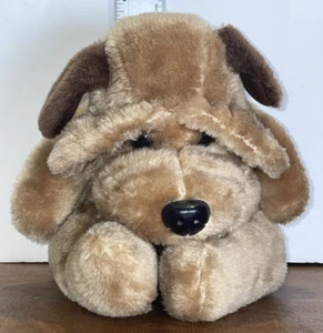 Peluche cachorro perro rafateador 1986 peluche caído marrón bronceado arrugas cachorro de colección - Imagen 1 de 15