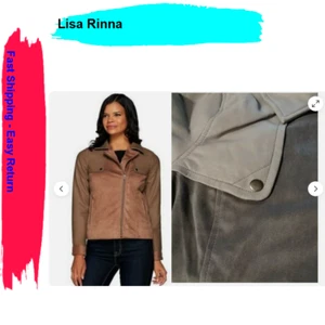 New Lisa Rinna Black Faux Suede & Leather Moto Jacket Charcoal Size 4 - Picture 1 of 4