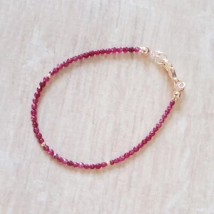 A++ Dainty Pink Tourmaline Faceted Round Gemstone Beads Handmade Bracelet 6-8'' - Picture 1 of 12