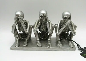 SKULL & BONES HALLOWEEN SKELETON FIGURINE/STATUE HEAR SEE & SPEAK NO EVIL SPOOKY - Picture 1 of 9