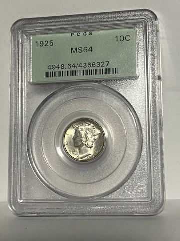 1925 Mercury Silver Dime PCGS MS64 Cover