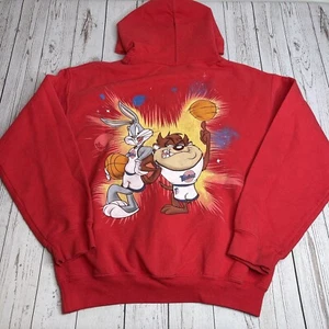 Mens Space Jam Hoodie Double Sided Graphic Hooded Sweatshirt Size Small Red - Picture 1 of 10