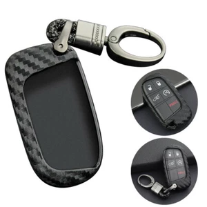 Carbon Fiber Key Fob Chain For Jeep Dodge Chrysler Accessories Cover Case Ring - Picture 1 of 6