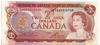 Bank of Canada 1974 $2 Two Dollars Replacement Note Lawson-Bouey *BA UNC - Image 1 of 2