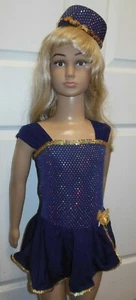 Dance COSTUME & HAT Navy Gold Metallic Rose Girls Small 4-6C Dance sequin trim - Picture 1 of 8