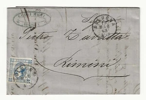 Regno - 15 c. litografico 1863 (I tipo) su piego per Rimini annullo Bologna - Foto 1 di 2