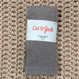 Cat & Jack Girls 7-10 Footless Tights Fleece Lined Gray Ribbed Knit - Picture 1 of 5