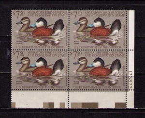 US USA Sc# RW48 MNH FVF PLATE# BLOCK Ruddy Ducks - Picture 1 of 1