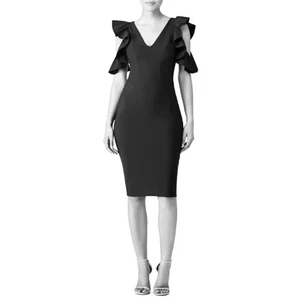Chiara Boni Beaufort Dress Size 46 US 10 Stretch Black Sheath Ruffle Sleeve - Picture 1 of 12