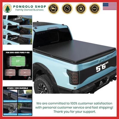 5.5ft Soft Roll-Up Aluminum Tonneau Cover for 2015-2025 Ford F-150 Short Box - Image 1 of 4