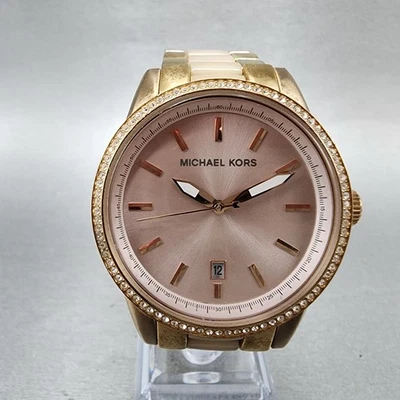 Reloj Michael Kors Ritz Mujer 37mm Esfera Rosa Tono Oro Rosa Fecha Batería Nueva Foto 1 de 4