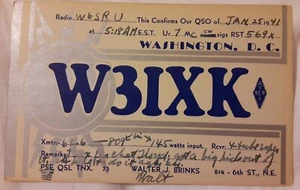 Vintage 1941 CB Ham Radio QSL Postcard Washington D.C. DC Call Sign W3IXK - Picture 1 of 2