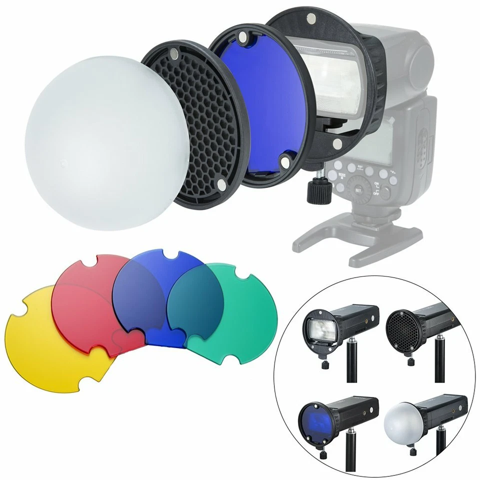 Adaptador de montaje magnético EE. UU. + bola difusora + filtros de gel de color para Godox AD200 V850 Foto 1 de 4