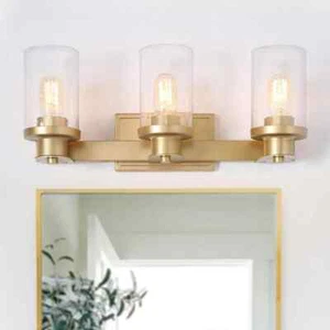 LNC 3-Light Modern Light Gold Bathroom Vanity Light Farmhouse Wall Sconce - Picture 1 of 10