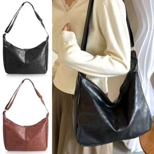 Women PU Leather Shoulder Bag Large Capacity Ladies Handbag Tote Bucket Bag US - Picture 1 of 13
