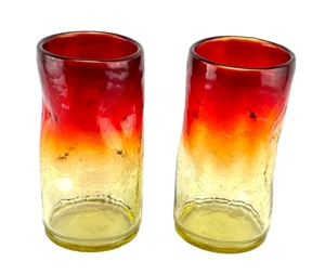 Juego de 2 vasos vintage Kanawha mandarina amberina 5,5" pellizco hoyuelo craquelado - Imagen 1 de 14