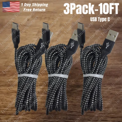 3Pack USB Type C Cable Lot Fast Charger 10Ft Extra Long Braided Cord For Samsung - Image 1 of 4