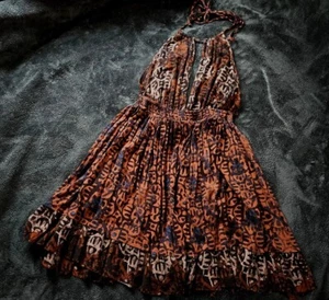 NEW WOMENS LARGE FREE PEOPLE ANTHROPOLOGIE LEOPARD BEACH DAY MINI HALTER DRESS - Picture 1 of 11