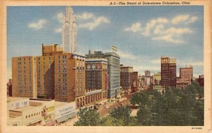 Postcard OH: Heart of Downtown Columbus, Ohio, Posted 1957, Vintage Linen - Picture 1 of 2