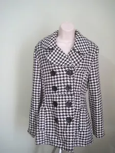Abrigo informal a cuadros Rue 21 manga larga abotonada para mujer talla mediana negro blanco - Imagen 1 de 9