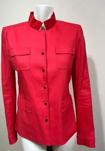 TAHARI Woman Red Coral Blazer Jacket Yohanna 6 Small New NWT Nehru Neck Snap - Picture 1 of 7