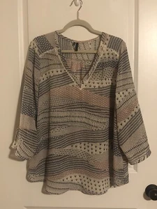 Maurice’s XXL Sheer Chiffon Blouse Pullover Gray With Pattern 3/4 Sleeves - Picture 1 of 8