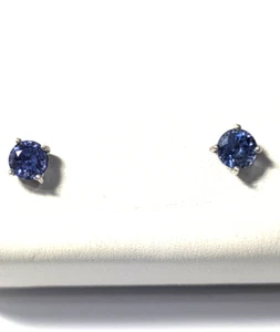 Natural Ceylon Sapphire Stud Earrings 4mm 14K White Gold Very Fine Quality - Picture 1 of 6