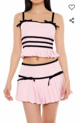 NUEVA MINIFALDA PLISADA L FOREVER 21 ROSA Y NEGRO LAZOS RECORTADOS CAMI Y CINTURA CAÍDA Foto 1 de 4