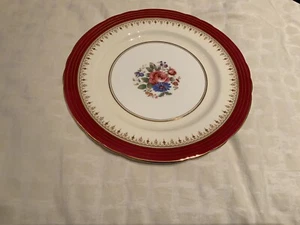 AYNSLEY 2 DINNER PLATES DORCHESTER PATTERN RED BAND PINK ROSE FLORAL - Picture 1 of 8