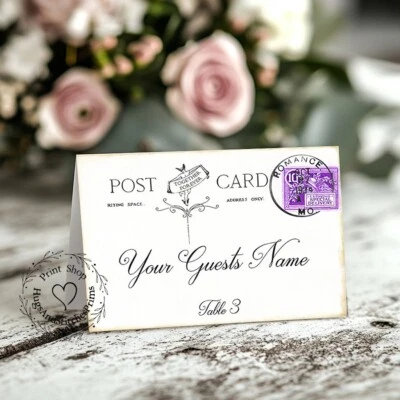 TARJETAS POSTALES VINTAGE PÚRPURA SELLO ESTILO TIENDA BODA LUGAR TARJETAS o TARJETAS DE MESA #203 Foto 1 de 4