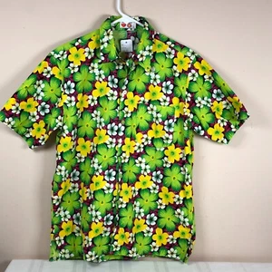 Mens Hawaiian Shirt Large Plumeria Flowers Neon Green Tropical Aloha Friday - Picture 1 of 4