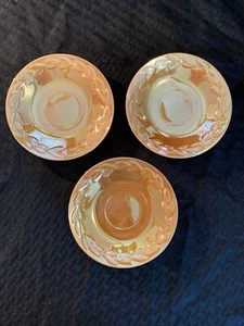 Anchor Hocking Fire King Peach Luster Laurel Leaf Saucers Set of 3 ~ 5.75" - Picture 1 of 4