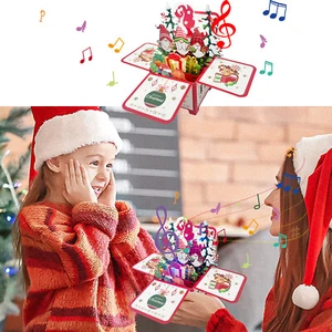 3D Pop Up Christmas Greeting Card Gift Creative Santa Claus With Light And Music - Picture 1 of 11