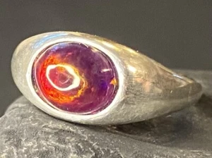 Handmade in Australia solid Red Rainbow opal adjustable sterling silver ring - Foto 1 di 7