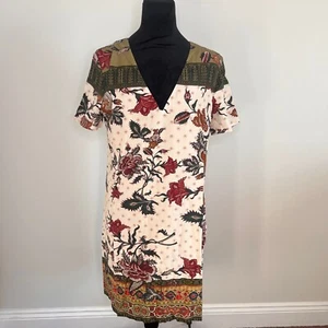 Desigual Women's Deep V-Neck Tunic Dress Short Sleeve Multi Floral Size 6 NWT - Picture 1 of 13