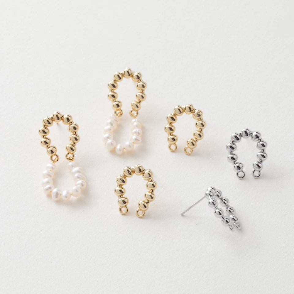 Poste de pendiente de bola en forma de U tono dorado/plateado 6 piezas, pendiente de herradura con lazo Foto 1 de 4