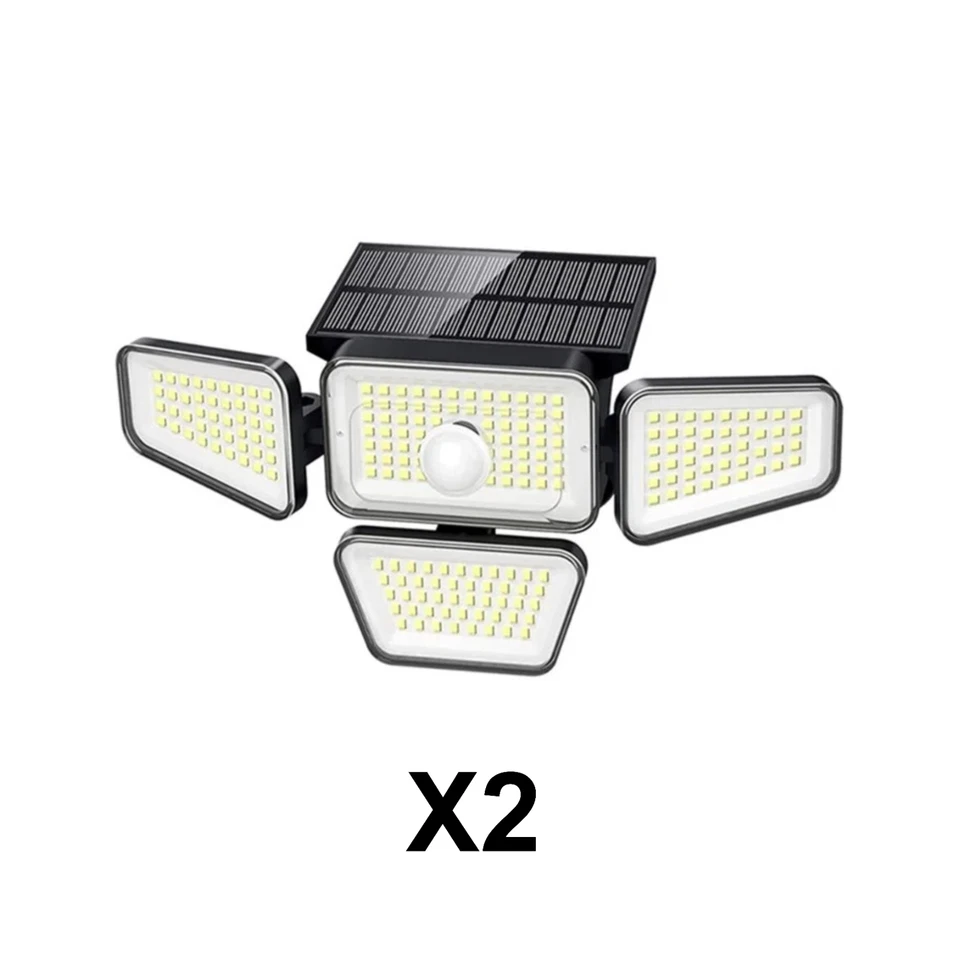 x2 Lampe LED Solaire Extérieur 140 Détecteur de Mouvement Lumière Garage - Photo 1/4