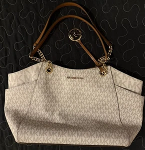MICHAEL KORS JET SET TRAVEL LARGE SHOULDER CHAIN TOTE BAG MK VANILLA - Picture 1 of 4