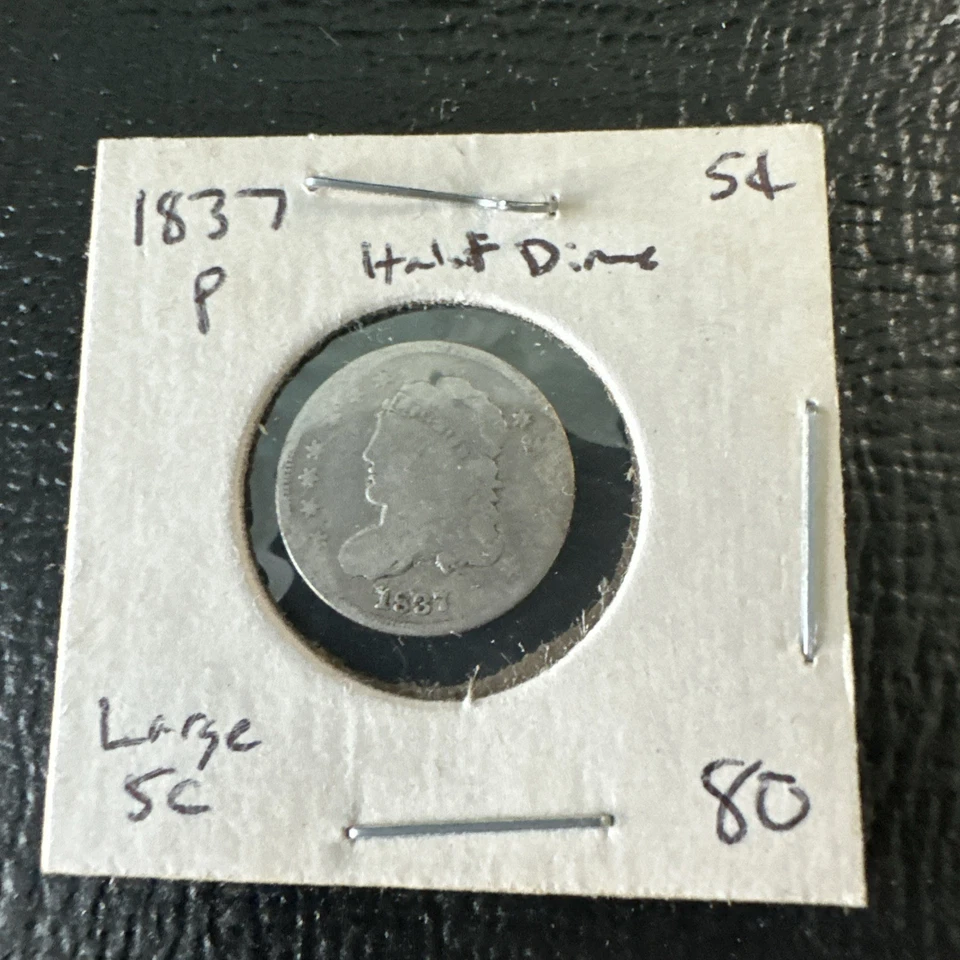 Media moneda de diez centavos busto tapado 1837 (grande 5C) - ¡Perfecto original! Foto 1 de 3