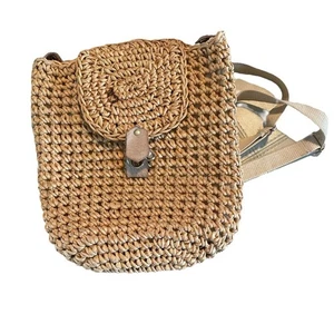 Raffia Snap & Canvas Minimalist Backpack - Picture 1 of 7