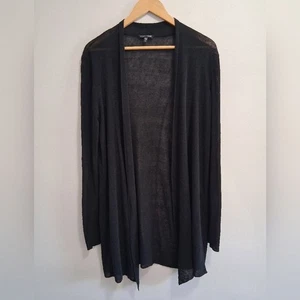 Eileen Fisher Black Linen Nylon Open Long Line Cardigan Sweater Size Medium - Picture 1 of 6